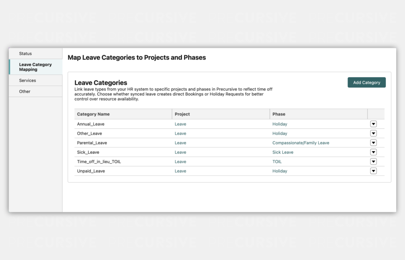 HMS Leave Category Mapping