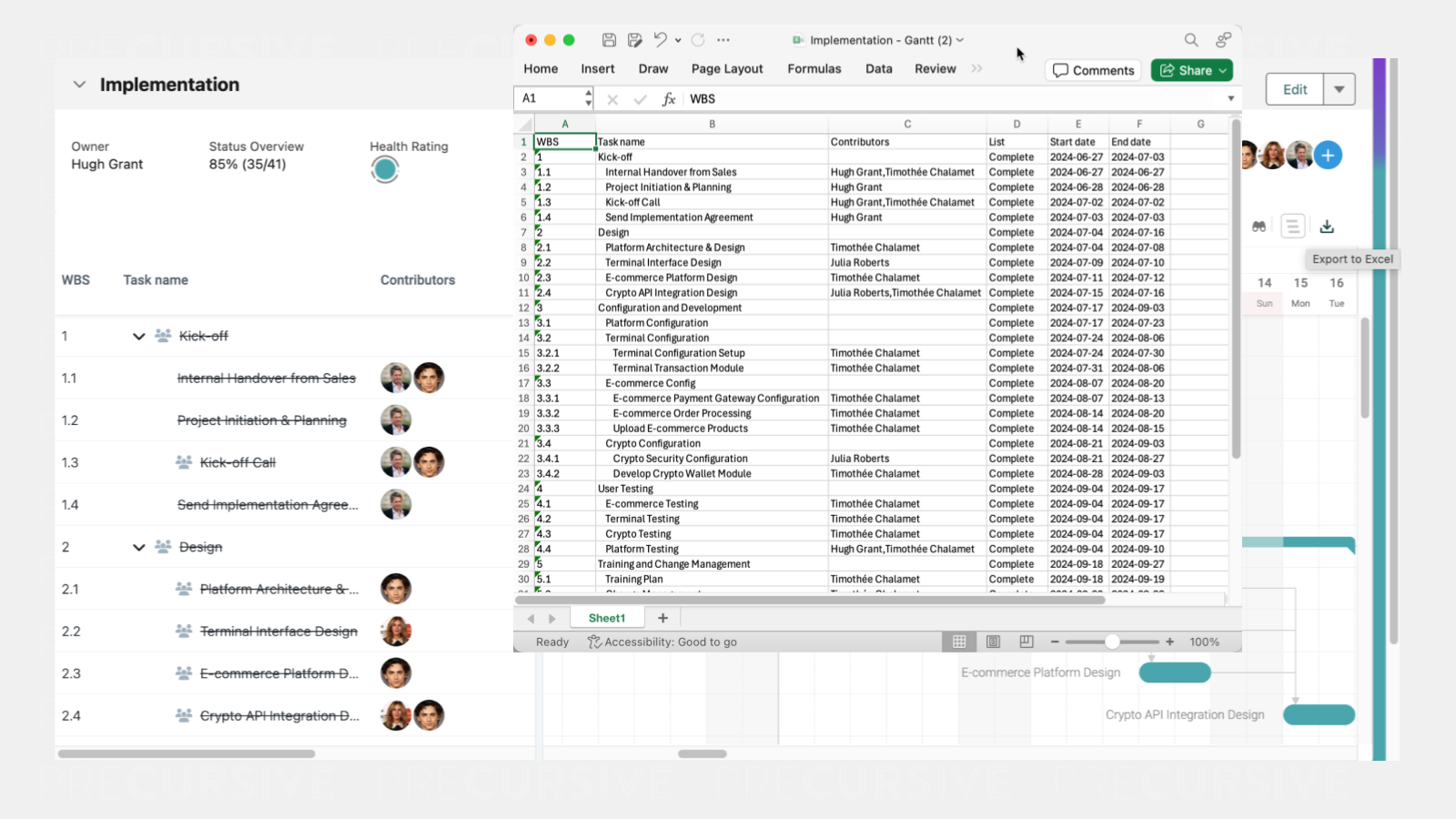 Export to Excel from Gantt